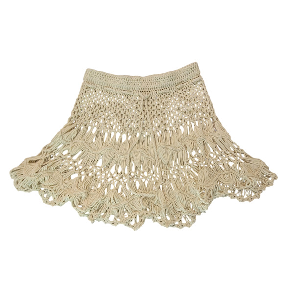 Summer Boho Crochet Mini Skirt Swimsuit Cover Women's Size 8 - Picture 5 of 14